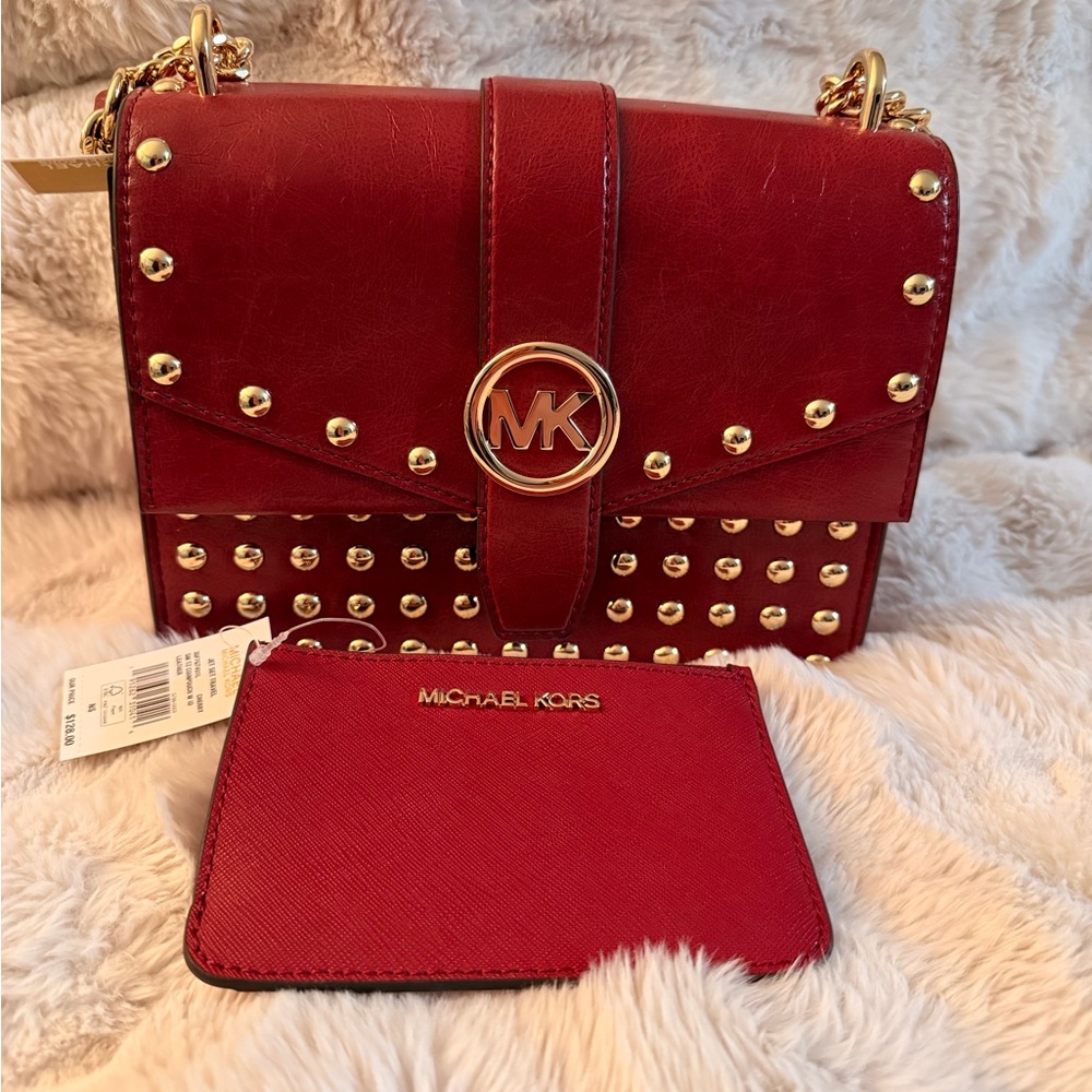 Michael Kors Studded Leather Shoulder Bag/Crossbody with Card Case